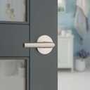 Kwikset Milan Interior Privacy Door Handle with Lock, Door Lever For Bathroom and Bedroom, Satin Nickel Reversible Keyless Push Button Lock Door Lever