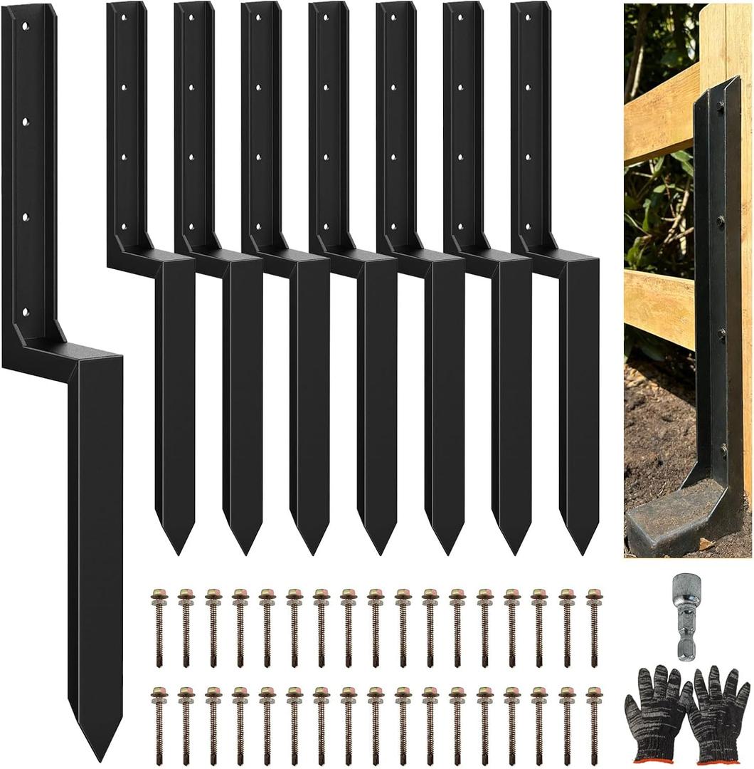 8PCS Fence Post Repair Kit, Heavy Duty Fence Posts Repair Stakes for Fix Wooden Broken Posts, Repair Tilted