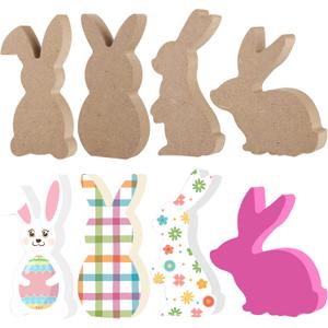 12 Pcs Easter Bunny Wood Signs Unfinished Rabbit Wood Blocks Mini Wooden Table Signs Bunny Wooden Cutout for Easter Spring DIY Crafts Table Centerpieces Holiday Party Supplies