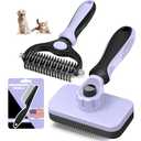 3PCS Self Cleaning Slicker Brush & Pet Grooming Rake & Flea Comb for Dogs,Cats and Horses | Double-Sided Dematting Comb & Skin Friendly Deshedding Grooming Tool | Pet Supplies(Light Purple Black)