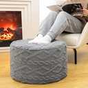 Pouf Ottoman Stuffed 20x20x12 Inches Floor Pouf Plush Fiber Ottoman Foot Rest Under Desk Foot Stool for Living Room Bedroom (Light Gray Pouf with Filler)