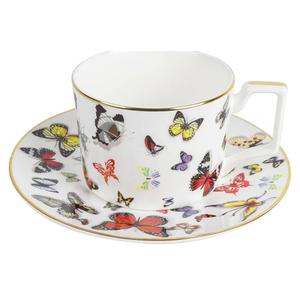 Butterfly Cup and Saucer Set - Bone China Cup and Saucer Set, Butterfly Tea Set, Elegant Pattern, Suitable for Home, Cafe, Western Restaurant (1 Set)