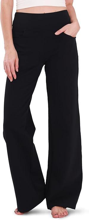Houmous Wide Leg Pants Women Cotton Yoga Pants High Waist Loose Lounge Stretch Trousers with Pockets XL