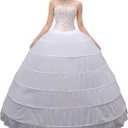 BBSET Women Crinoline Petticoat A-line 6 Hoop Skirt Slips Long Underskirt for Wedding Bridal Dress Ball Gown (White)