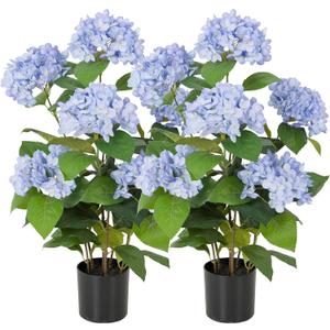 Bellacat 2ft Faux Hydrangea Tree with Blue Flowers, 24in Artificial Hydrangea Plant with Lifelike Leaves, Fake Hydrangea Bush Flower Tree for Porch Patio Living Room Indoor & Outdoor Decor, 2Pack