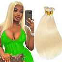 #613 Blonde Bundles Human Hair Honey Blonde Straight Bundles 30 32 34 Inch Unprocessed Brazilian Virgin Hair 3 Bundle Deals Quick Weave Hair Extensions 50 Gram Per Bundle For Woman
