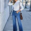 GRAPENT Straight Leg Jeans for Women High Waisted Stretchy Frayed Raw Hem Loose Denim Pants Casual Baggy Jean Trousers (Blue, M)