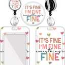 Plifal Badge Holder with Retractable Reel, Funny It's Fine I'm Fine ID Name Tag Work Badge Clip Heavy Duty Vertical Card Protector for Work Office Nurse Medical Student Teacher Women Men (Colorful)