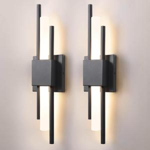LED Wall Sconces Set of Two,3000K Warm Light Acrylic Matte Black Wall Sconce for Bedroom,Bathroom,Living Room,Hallway