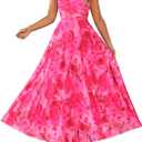 BTFBM Women Summer Floral Maxi Dresses Elegant Spaghetti Strap Dress Printed Party Dress Beach Long Dresses, Pink Big Floral, M