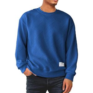 Mainfini Mens Crewneck Sweatshirt Long Sleeve Casual Geometric Texture Soild Color Pullover, Blue (Small) 