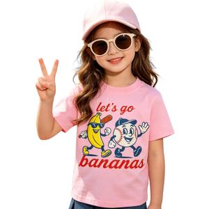 IZYJOY Toddler Girl Boy Baseball Shirt Lets Go Banana T-Shirt Kids Baseball Outfit Cute Banana Tee Game Day Short Sleeve Top, Size 140