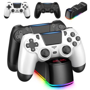 ewnol 2 Pack Controllers with Charging Dock Station for PS4 Controller, Wireless Controller Compatible with PS4/Pro/Slim Consoles, with LED Charging Dock, Black & White