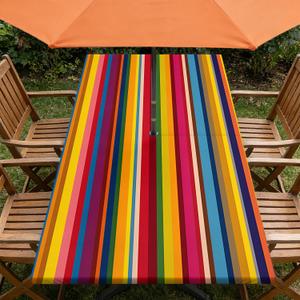 ARTSGOO Rectangle Outdoor Tablecloth with Umbrella Hole and Zipper Waterproof Rectangle Fitted Tablecloth with Elastic Edge, Wipeable Outdoor Table Cover for Patio, Garden, Picnic 72" x 30"