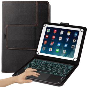 TouchPad Keyboard case for 9",9.7",10.1",10.2",10.5",10.9",11" Tablets,2-in-1 Bluetooth Wireless Keyboard with Touchpad, 7 Colors Backlit & Leather Folio Cover (Black)