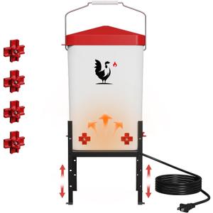 Heated Chicken Waterer, 3.2 Gallon Chickens Poultry Waterer with Nipples, Height Adjustable & Detachable Stand, All-Season Chicken Coop Waterers, Chicken Water Heater (12L, Red Cover)