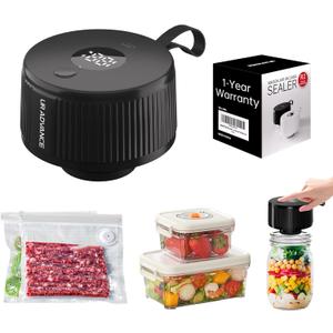2nd Gen Electric Mason Jar Vacuum Sealer, 3-in-1 Auto-Stop Vacuum Sealer for Jars, Bags & Containers, 1H Fast Charge, 4H Battery Life, Up to 250 Seals, Mason Jar Sealer in 7s Easy One-Handed Operation (Black)