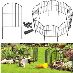 Goovilla Garden Fence, Total 10ft(L) x 24in(H) Garden Fencing Animal Barrier, 10 Pcs Rustproof Metal Fence Panels, Black No Dig Fence, Decorative Garden Fences and Borders for Dogs, Flower Bed, Patio