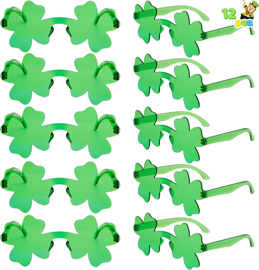 JOYIN 12 Pairs St. Patricks Day Shamrock Sunglasses, Shamrock Glasses Clover Eyewear, St Patrick Accessory Party Favor Supply