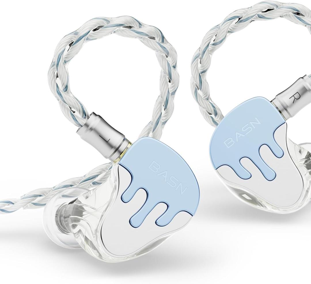 BASN BmasterX in Ear Audio Monitor, Hybrid 6 Drivers IEM Earphones with Crystal Clear Sound, Detachable Cable Plus Carrying Case Fit Kit for Musician, Stage, Studio (3.5mm & 4.4mm Jack, Blue/White)