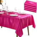 KKJIAF 4 Packs Hot Pink Satin Tablecloth 58" x 102" Rectangle Bright Silky Smooth Satin Table Cover for Wedding Party Banquet Decoration