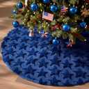 Civaner 4th of July Patriotic Tree Skirt 36 Inch 250th Anniversary Blue Stars Soft Plush Faux Fur Jacquard Summer Trees Skirts for Independence Memorial Day Xmas Trees Holiday Decoration