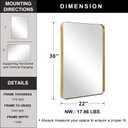 Andy Star Gold Bathroom Mirror,22x30'' Brushed Brass Metal Frame Rounded Corner Wall Mirror,Rectangle Wall Mounted Mirror Glass Panel Hangs Horizontal or Vertical for Bathroom,Vanity,Washroom