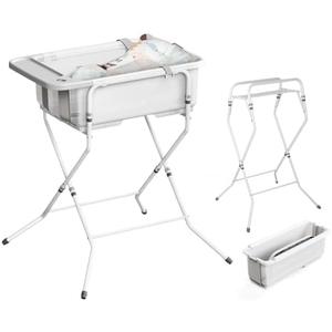 Collapsible Baby Bathtub with Stand - Large Capacity Baby Bath Tub with Thermometer & Soft Cushion | Portable Travel Newborn Infant Bathtub | Foldable Toddler Bathtub for Baby 0 to 36 Months