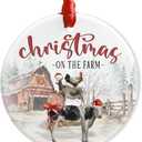 2 x Farmhouse Christmas Ceramic Ornaments - Holy Cow, Goat, Chicken Farmhouse Animals Decoration Hanging Tree - Merry Xmas On The Farm Ornament