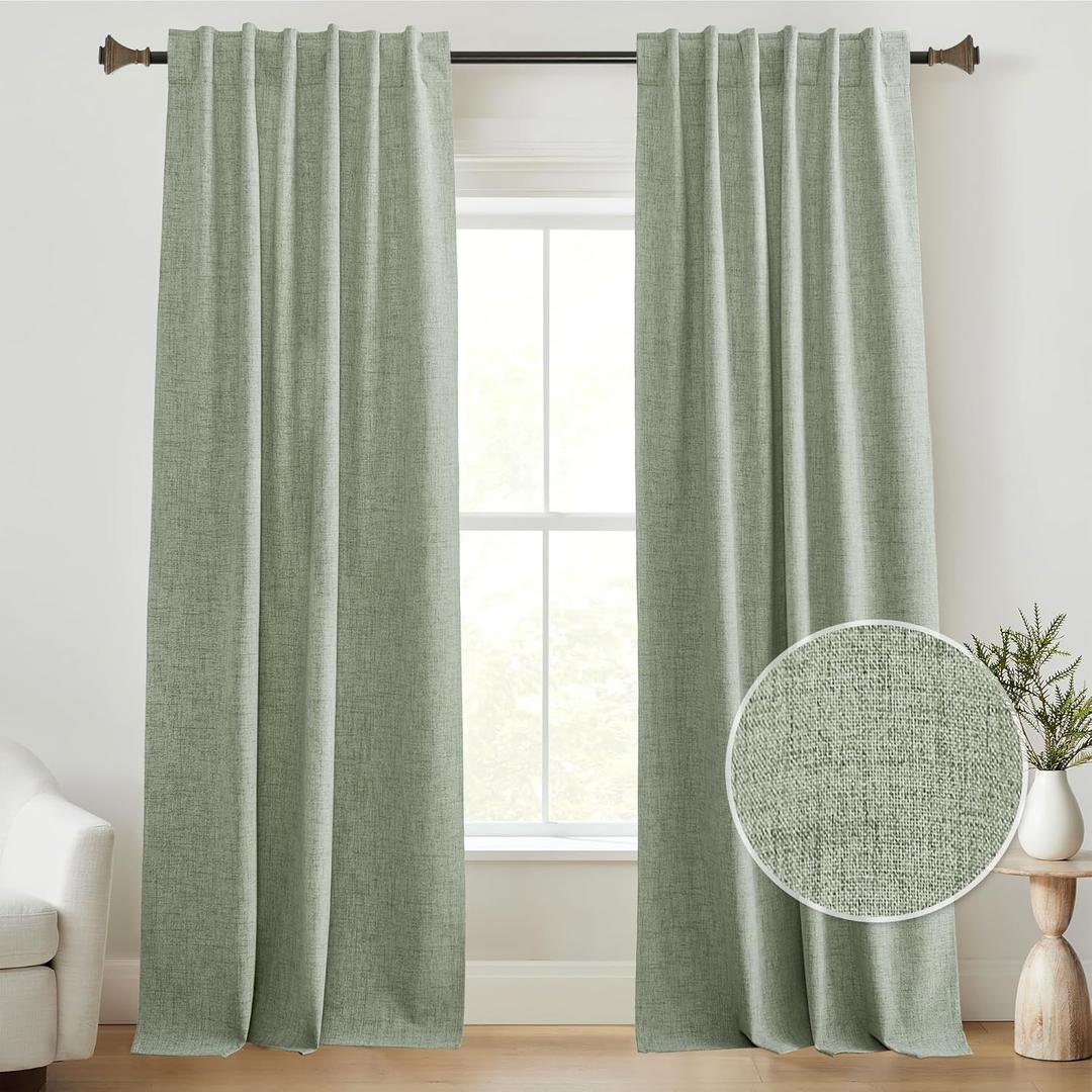 StangH Sage Green Blackout Curtains 84 inch Length 2 Panels Set, Linen Textured Privacy Bedroom Curtains Solid Energy Efficient Sliding Door Curtains for Bedroom Living Room Patio, W52xL84