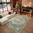 57 Machine Washable Rug for Living Room, Boho Vintage 57 Area RugDistressed Accent Low Pile Ultra Soft Large Carpet for Bedroom Bathroom Dining Room, Floral/Green
