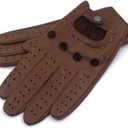 Harssidanzar Mens Lambskin Leather Driving Gloves GM026 (Brown)