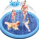 Raxurt Dog Splash Pad, 75in Anti-Slip Dog Pool Splash Pad for Dogs Kids 0.55mm Thickened Durable Bath Pool Pet Summer Outdoor Water Toys Backyard Fountain Play Mat, Blue DP-01