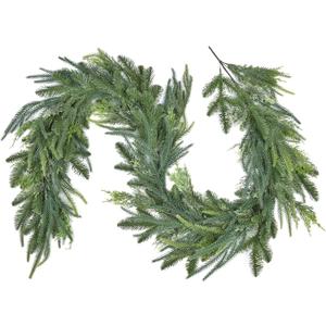 DearHouse Pine Garland Christmas Decoration, Artificial Greenery Garland Norfolk Pine Leaves for Holiday Season Mantel Fireplace Table Runner Centerpiece (Mixed Pine Garland)