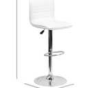 Flash Furniture Vincent Modern Adjustable Height Barstool with Footrest and Padded Mid-Back, Upholstered Vinyl Bar/Counter Height Stool, White/Chrome, Set of 1
