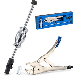 Orion Motor Tech Vise Grip Slide Hammer, 9.8 in Locking Pliers 2 lb Slide Hammer with Quick Release Swivel Connector, Locking Pliers Slide Hammer Set for Nail Bolt Pin Seal CV Axle Removal