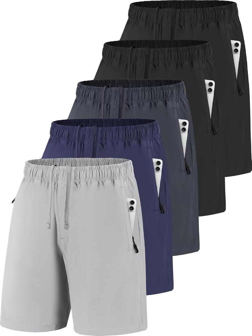 Men's Gym Workout Shorts 7 Inch Inseam Quick Dry Athletic Shorts with Zipper Pockets for Running Basketball (XXL)