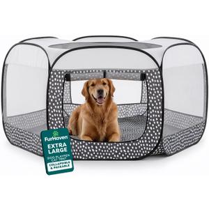 FurHaven Portable Pet Playpen for Dogs & Cats, Extra Large Indoor Kitten Playpen with Mesh Sides, Foldable Dog Playpen for Small Dogs, Pop Up Travel Dog Pen, X-Large, Gray Pebbles