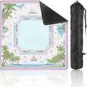 Mahjong Mat 31.5" x 31.5" Tropical Palm Trees Sailing Boat Pink Blue Pastel Design Non-Slip Noise Reduction Mahjong Tiles Table Cover for Dominoes Poker Card Board and Tile Games