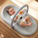 Mallify Wipe-Clean Baby Changing Pad, Waterproof Durable PU Pad, Soft & Non-Slip Safety Belt & Hanging Toys, Easy to Adjust & Removable Bar, Gray