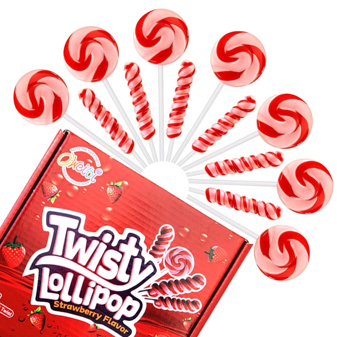 Pink Twisty and Swirl Lollipops, Pink Candy Individually Wrapped Suckers, Valentines Lollipops Candy Bulk, Kid's Lollipop for Birthday Party, Strawberry Flavor 36 Pack (EXP 07/15/27)