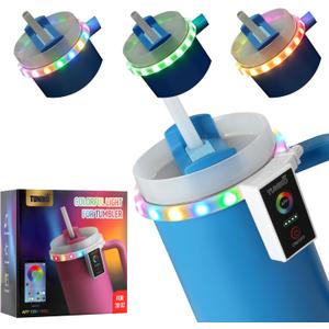 Colorful Light Accessories for Stanley Quencher H2.0/ProTour Tumbler Cup 20oz/30oz, Decorative Lights for Stanley Cup, Smart Bluetooth APP Control, Adjustable, Rechargeable,Home, Party