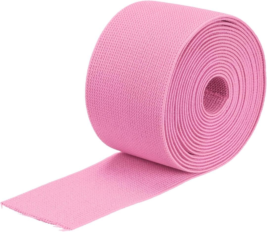 MECCANIXITY Twill Wide Elastic Band Double-Side 2 inch Flat 4 Yard Woven Elastic Band Knit Elastic Spool Heavy Stretch Strap Pink for Sewing, Waistband