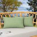 Kevin Textile Outdoor Waterproof Lumbar Pillow Covers 14x24 Inch Pack of 2 Checkered Decorative Rectangle Cushion Throw Pillowcases Shell for Patio Tent Garden Couch Bed Sofa Sage Green