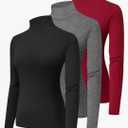 3 Pack Turtlenecks Women Long Sleeve Pullover Baselayer Undershirts Tops Turtle Neck Mock Shirts, XXL