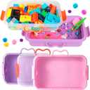 3 Pack,Empty Sensory Bin,13.5 Inch Storage Container,Portable Plastic Storage Bins, Stackable Play Tray for toys,arts,crafts and sand. (pink, purple,clear)