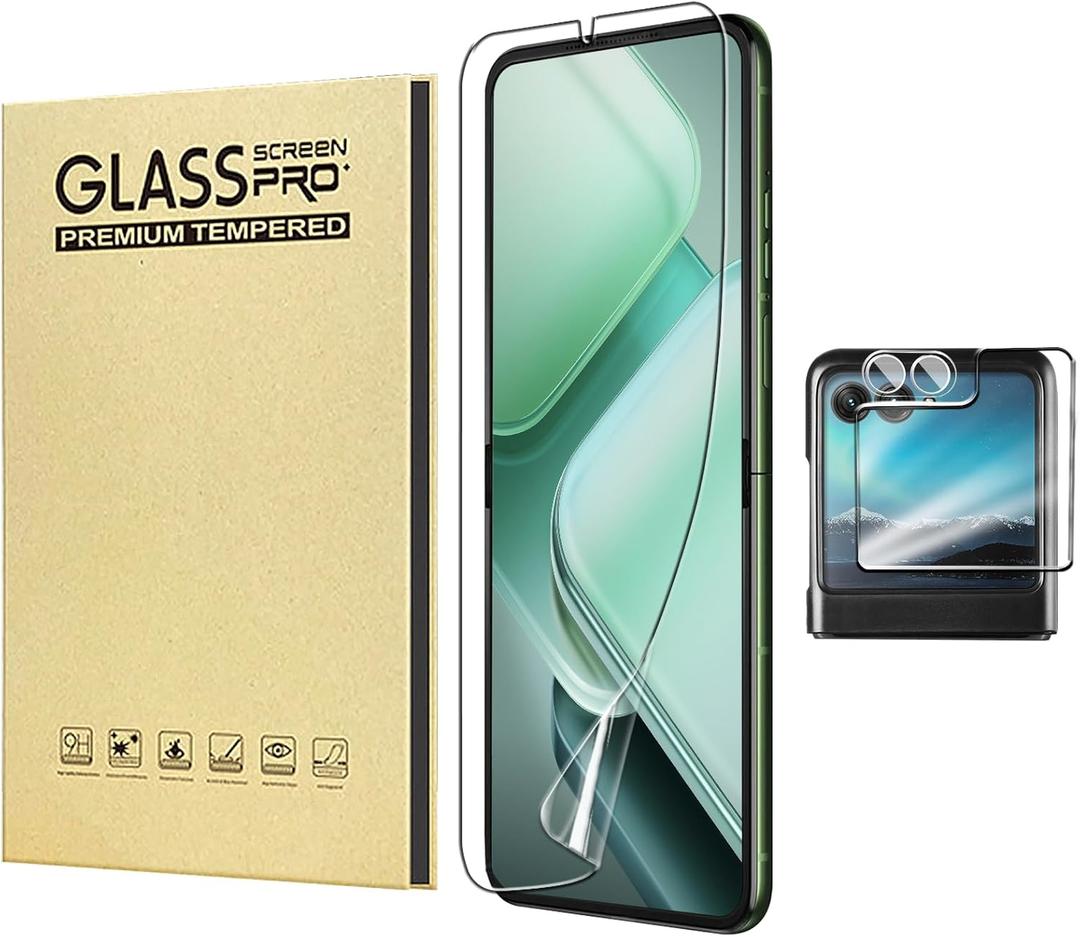 Compatible for Motorola Razr 2024/ Razr 2025Combination 3-piece set High definition water coagulation film [inner screen]+External screen tempered film+Transparent lens film