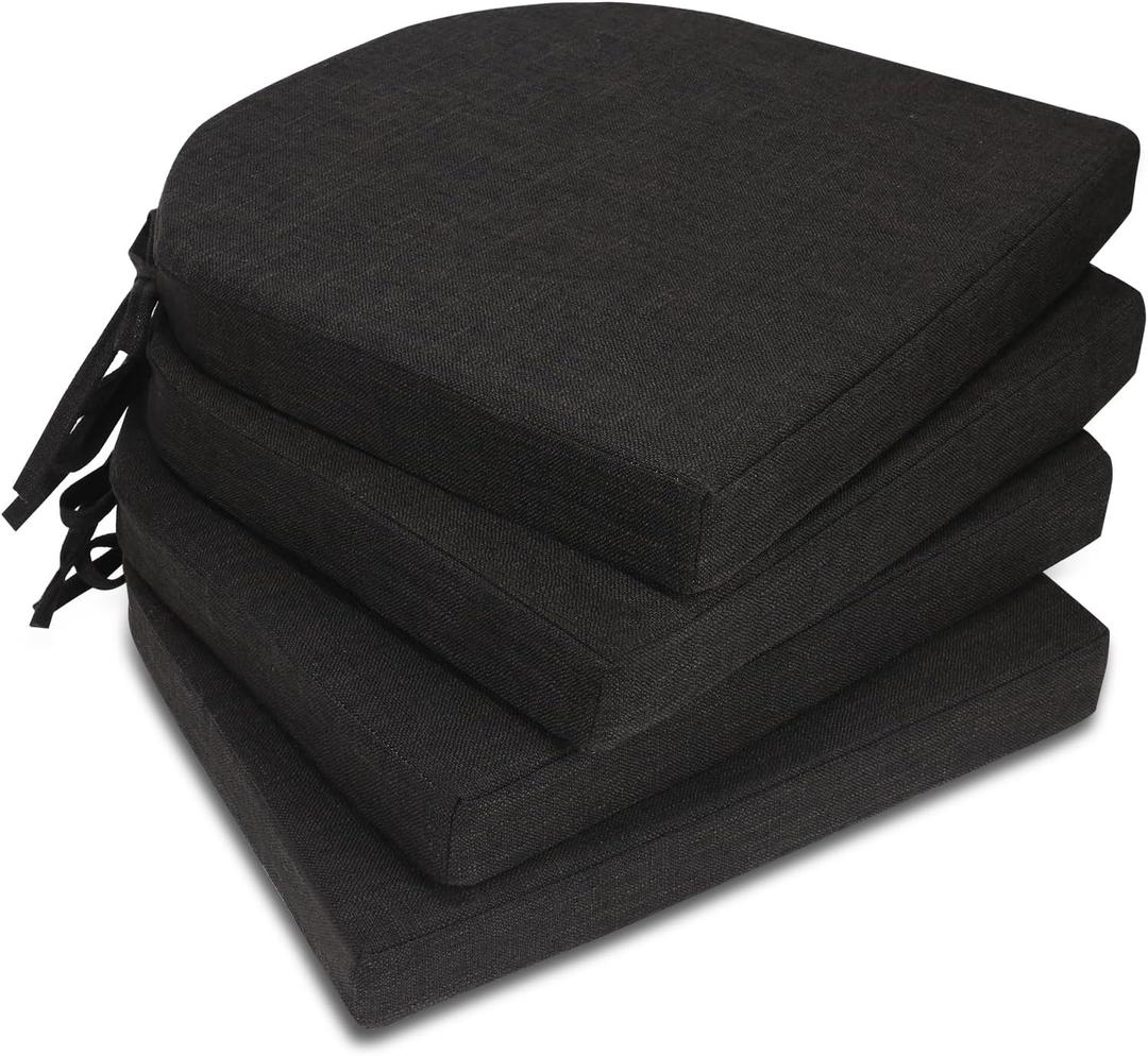 JONA SADO D-Shaped Chair Cushions, 2" Thick Dining Chair Pads Machine-Washable, Seat Cushions for Chair 16" x 16", Set of 4 (Black)