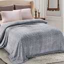 Whale Flotilla Flannel Fleece Queen Size Bed Blanket, Lightweight Breathable Soft Bedspread Plush Fluffy Coverlet Chevron Design Decorative Blanket for All Season, 90x90 Inch, Silver Grey