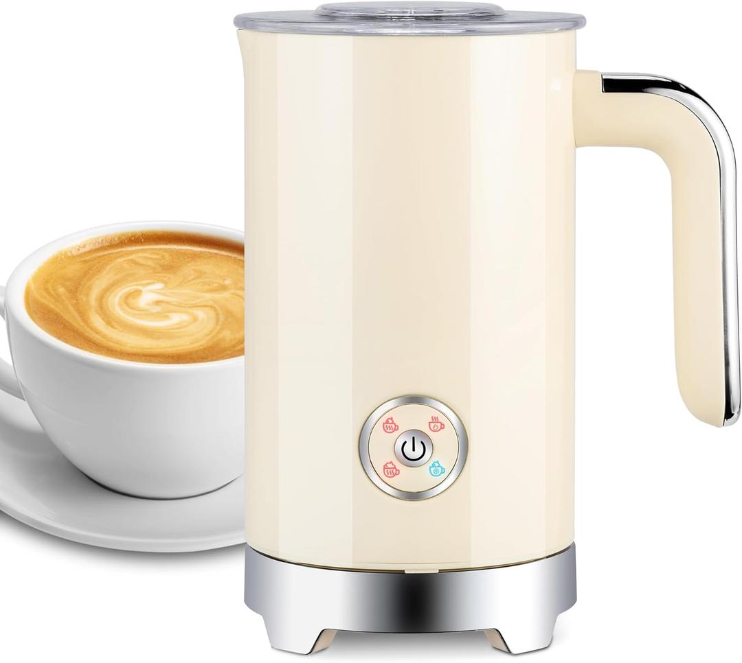 SUSTEAS Milk Frother and Steamer, Electric 4 in 1 Warm and Cold Foam Maker, Automatic Shut-Off Frother with Two Whisks for Latte, Cappuccino, Hot Chocolate, 500W, Beige, 8oz/240ml